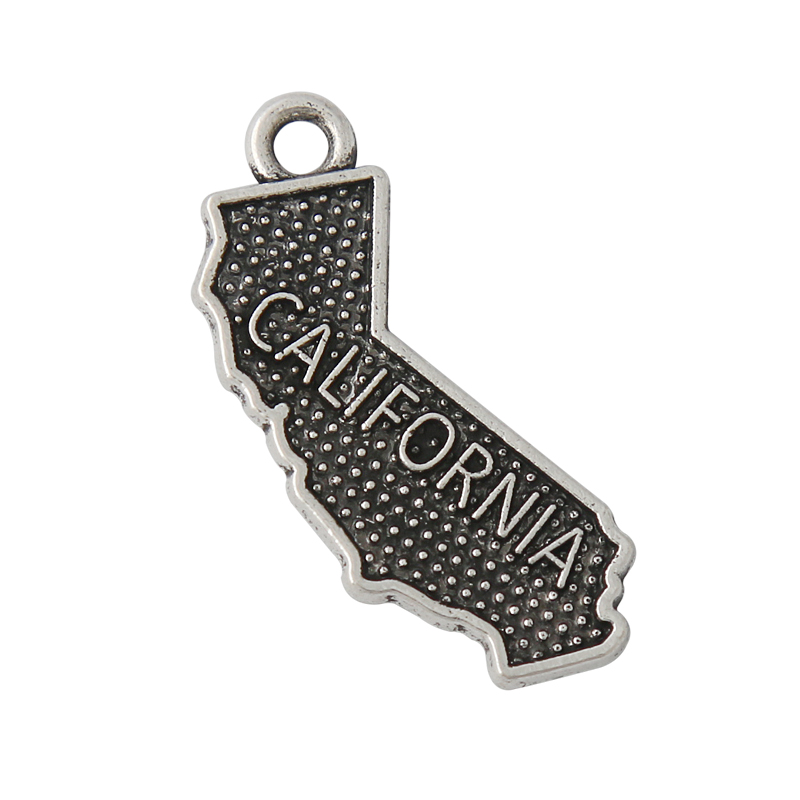 Antique Silver Plated Alloy State Of California Shape Map Charms 17*26mm AAC051-image-421299388