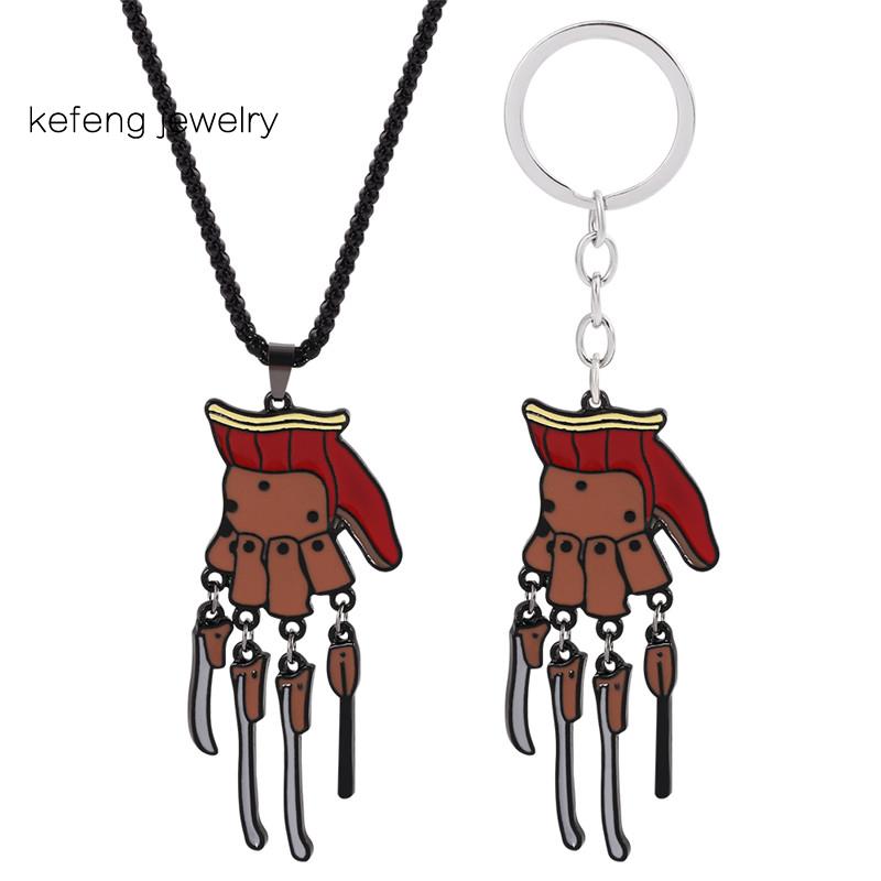 

Earrings & Necklace Punk Nightmare On Elm Street Pendant KeyChain Fashion Skull Hand Car Key Chains Men Woman Necklaces Bag Charm Gifts, Silver