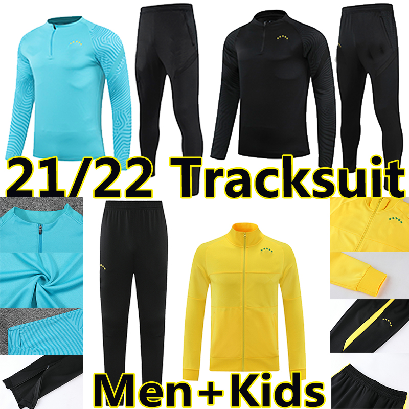 

22/23 brasil jacket soccer jerseys football tracksuits Survetement long sleeve shirts 2021 2022 P.COUTINHO G.JESUS bRAZILS tracksuit training suit men kids kit, 22-23 kids+men