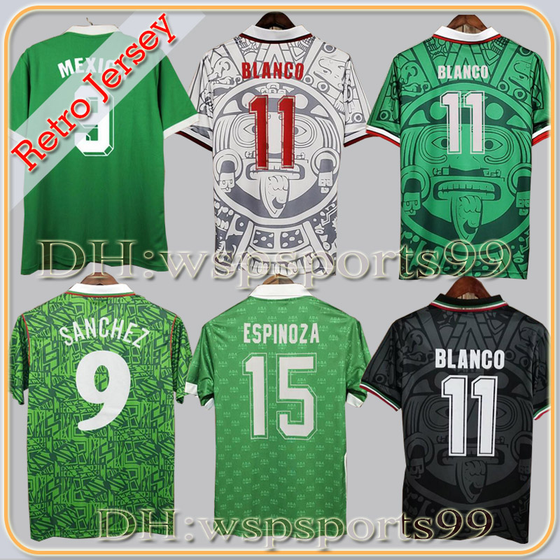 

Thailand Quality Retro 1998 Mexico World Cup Soccer jerseys Classic Vintage HERNANDEZ 11# BLANCO Home Green Away White Football Shirts, 1986 home