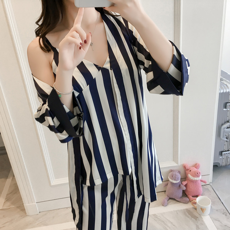 

Women Strip 3pcs Pajamas Housework to Wear Spring Autumn Sexy Outfit Lined Up & Nightwear Beeping Intimate Underwear Breasts X2j7, Pink