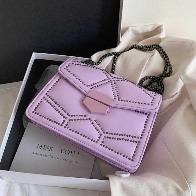 

Rivet Square Crossbody bag 2021 Fashion New High-quality PU Leather Women's Designer Handbags Chain Shoulder Messenger Bag, Black