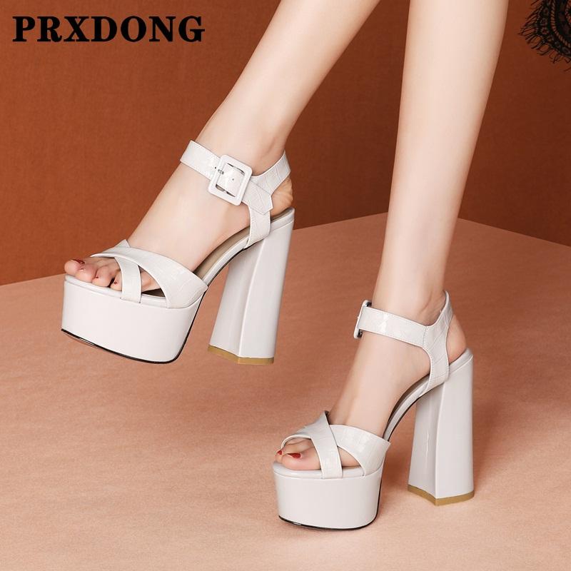 

Women Sandals 2021 New Brand Genuine Leather Thick High Heels Platform Summer Fashion Dress Party Wedding Gladiator Sandals 39, Apricot