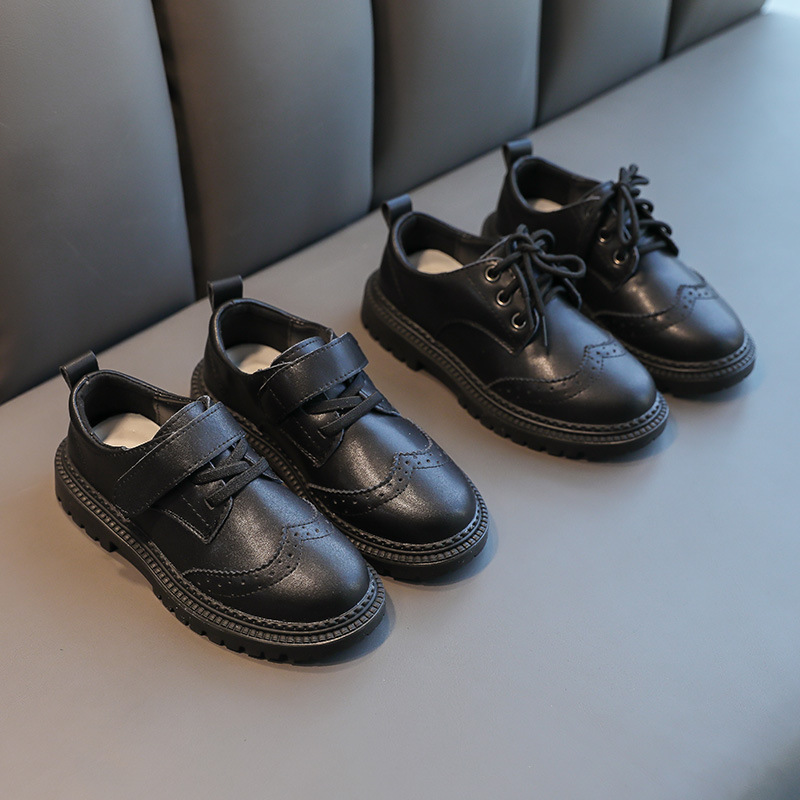 

Boys Leather Shoes for Kids Wedding Show School Dress Flats Shoes England Style Children Performance Uniform Shoes, B black