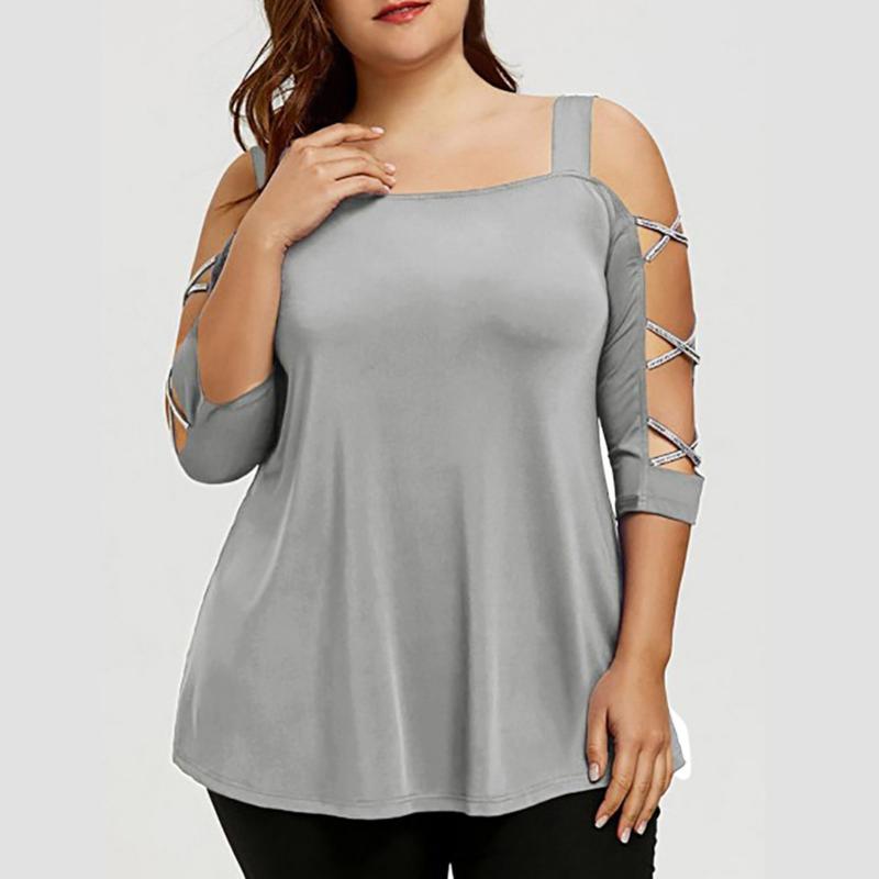 

Women's Blouses & Shirts Plus Size Women Strapless Half Sleeve Blouse Pullover Cotton Tops Shirt Blusas Mujer De Moda Kobieta Sukienka Vesti, Blue