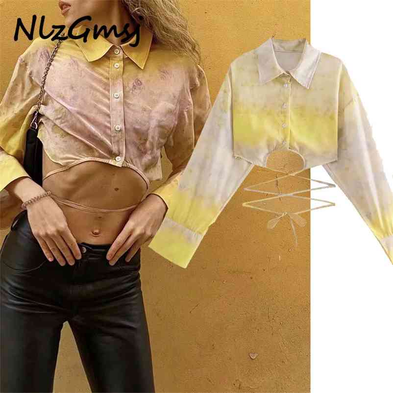 

Blouse Women Summer Vintage Tie-Dye Floral Blouses Beach Fashion Ladies Bandage Loose Satin Shirt 05 210628, As picture