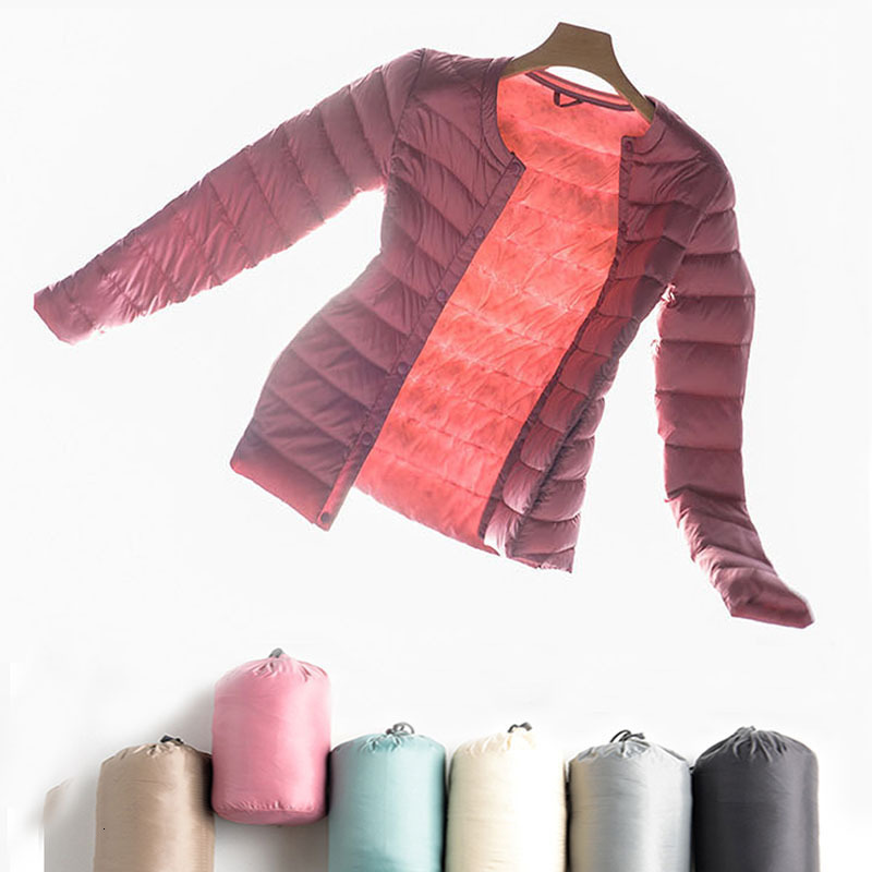 

2021 New Ultra Light Jackets Women Winter Round Neck Protable 90% White Duck Down Coats Long Sleeve Autumn Outerwear Sz7k, Black