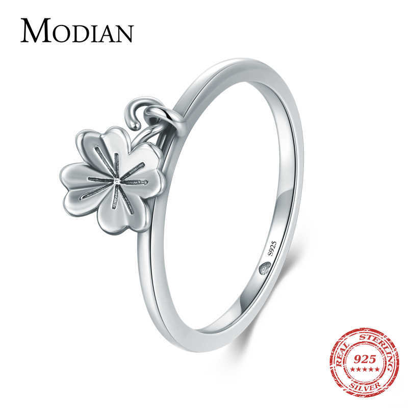 

Minimalist Charm Flower Clover Swing Fashion Ring Real 925 Sterling Silver Exquisite Vintage Rings For Women Fine Jewelry 210707