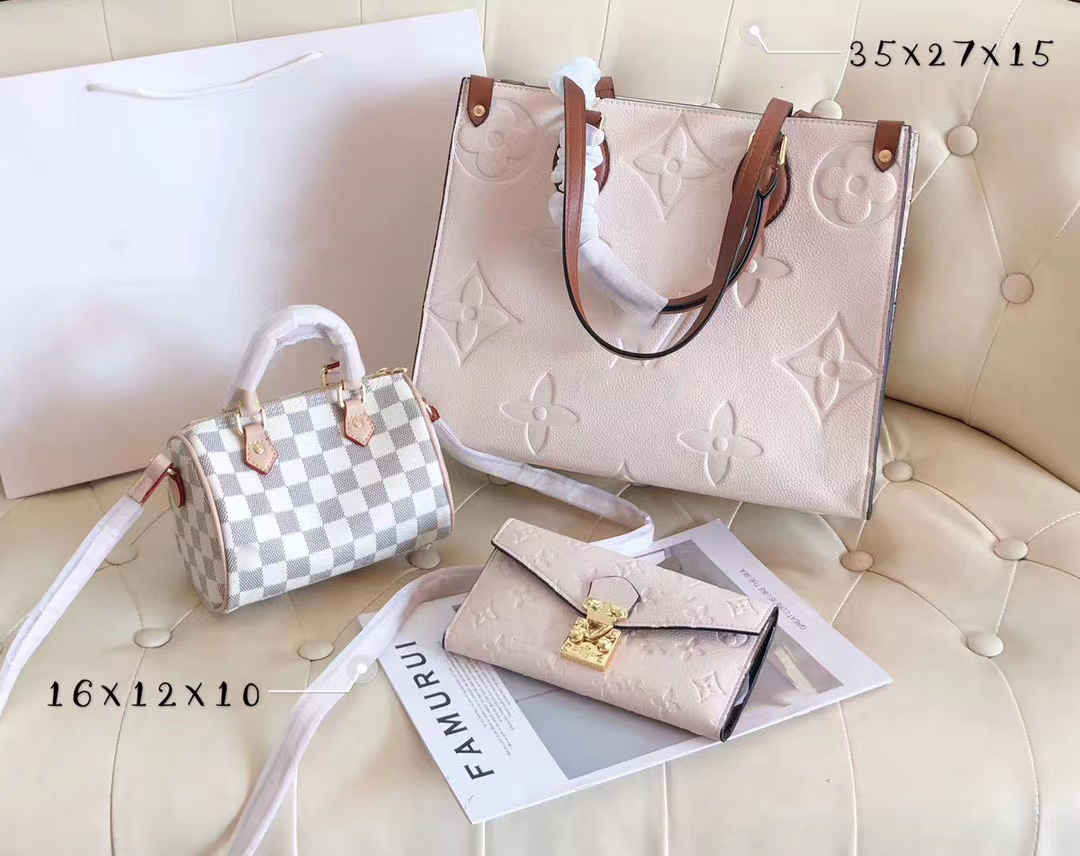 

2021 luxury brand female business computer handbag fashion messenger bag wallet three-piece set