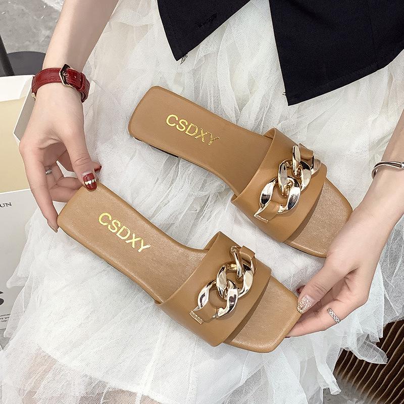 

Slippers Summer Sandals Flat Casual Ladies Outdoor Designer Charming Chain Women Shoes Large Size Sports 2021, White