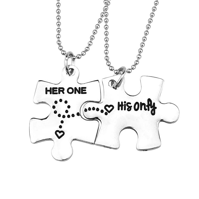 

Pendant Necklaces Creative Jewelry "her One His Only" Two Geometry Stitching Couple Necklace Keychain Strap Gift To Girlfriend