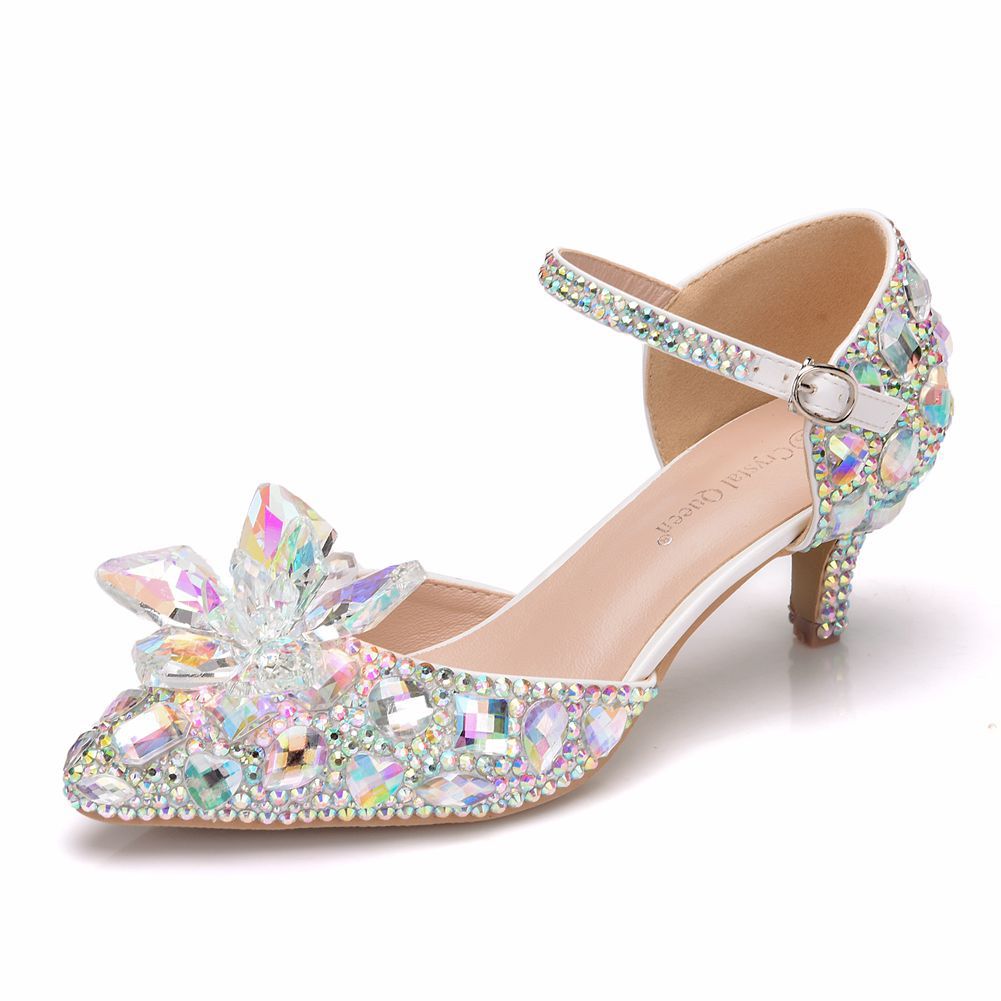 

Color Rhinestone low heel crystal wedding shoes women's high heels, Colour 5cm