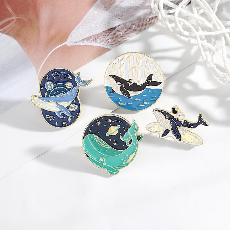 

Pins, Brooches Cartoon Universe Save The Ocean Enamel Astronaut Whale Adventure In Space Bag Lapel Pin Badge Jewelry