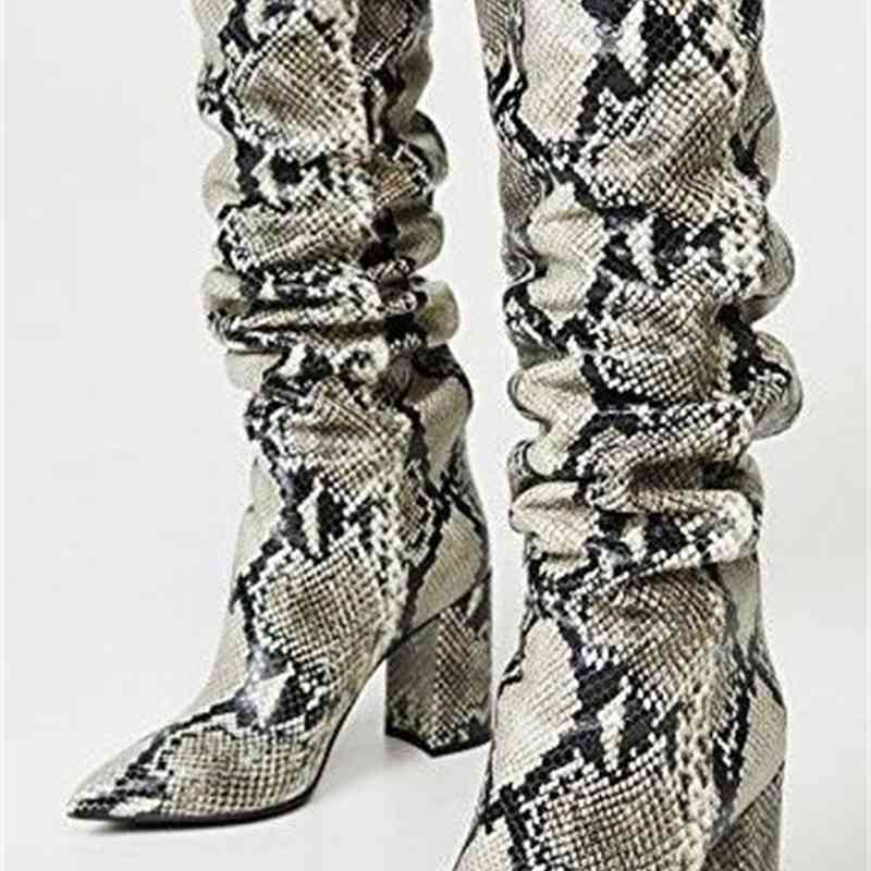 

boots the transport of the python drop leather cloven heels plied toe pointed high boots slide on lady night club long women 7vae, Black