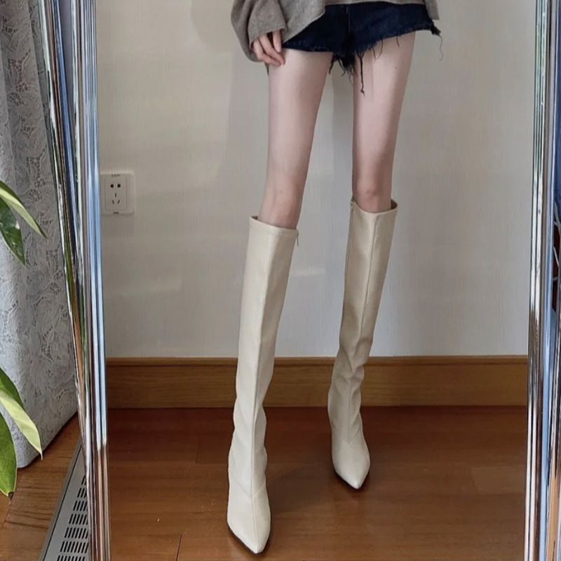 

boots net red small elegant high-heeled high tube solid knight boots thin pointed toe stiletto elastic white black shoes jvcp z4rc