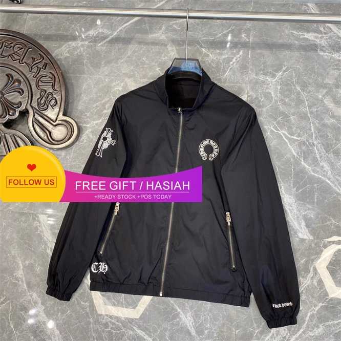 

Chrome/hearts New Fashion Brand Cross Sanskrit Horseshoe Print Men's Stand Collar Thin Sunscreen Jacket Windbreaker Coat, Black;brown