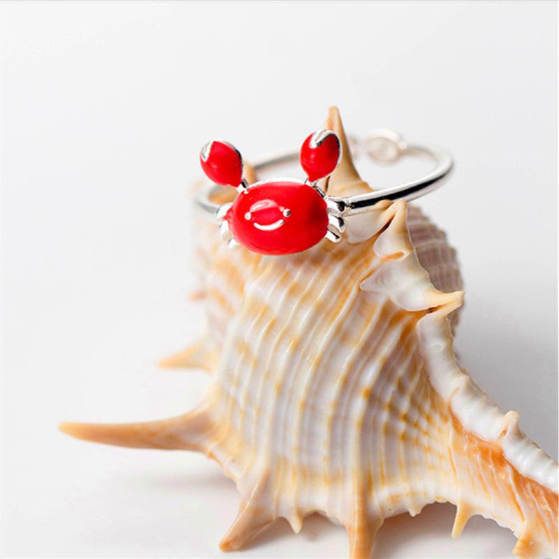 

Cluster Rings Two Colors 2021 100% Fine Jewelry Red Crab Cocktail Ring Open Size For Girls Teens Friendship Gift