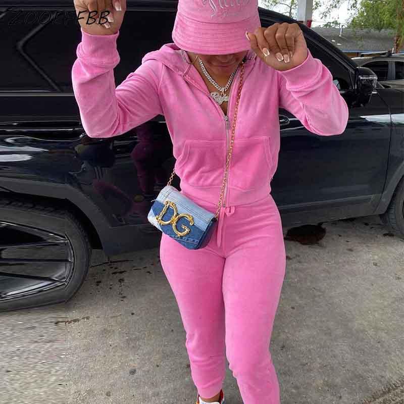 

Women' Two Piece Pants ZOOEFFBB Solid Korea Velvet Tracksuit Women Set Long Sleeve Zip Hoodies Fashion Joggers Sweatpants Lounge Wear Outfi, Black