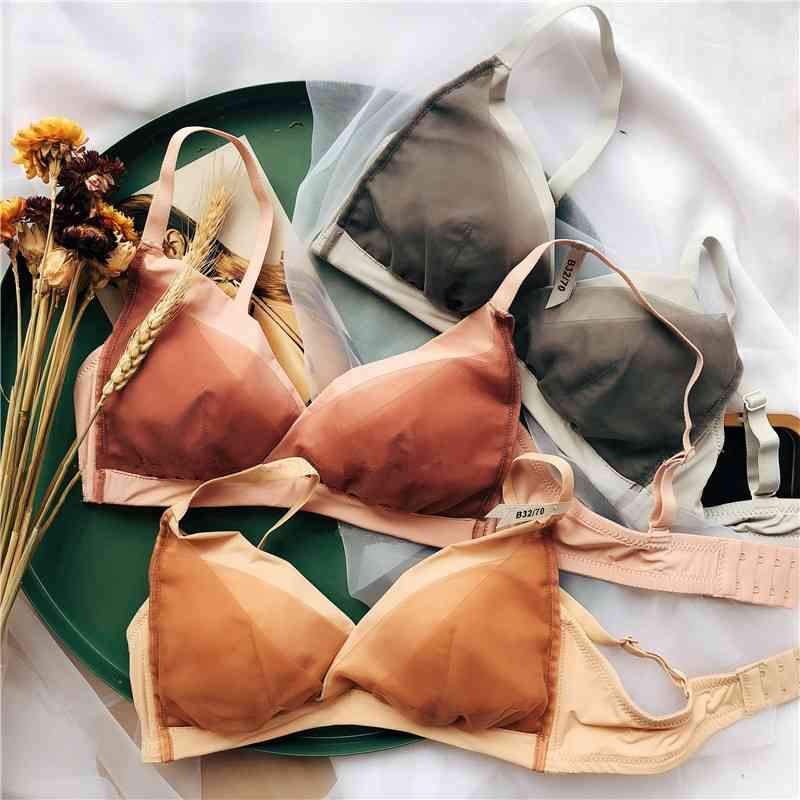 High end rimless underwear thin dry rose Lace Sexy gathering comfortable girl bra suit-image-702885975