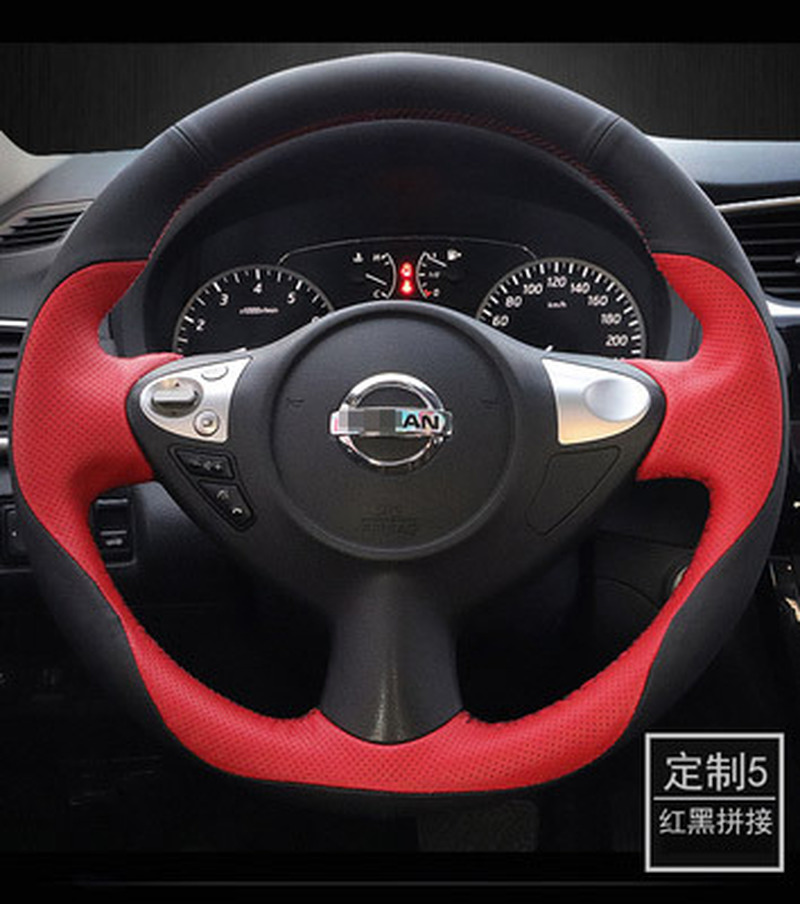 

For Nissan New Bluebird Sylphy DIY custom leather hand-sewn car steering wheel cover