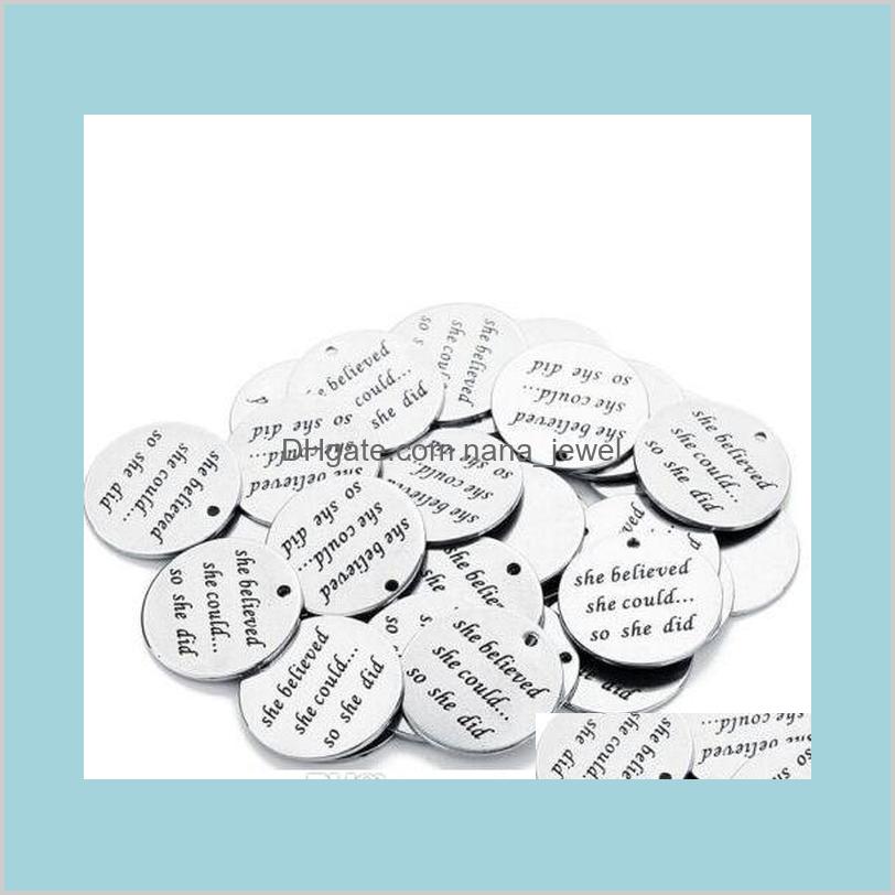 

100Pcs/Lot Alloy Letter She Believed She Could So She Did Charms Antique Silver Charms Pendant For Necklace Jewelry Making Findings Rw Vldg7, Bronze;silver