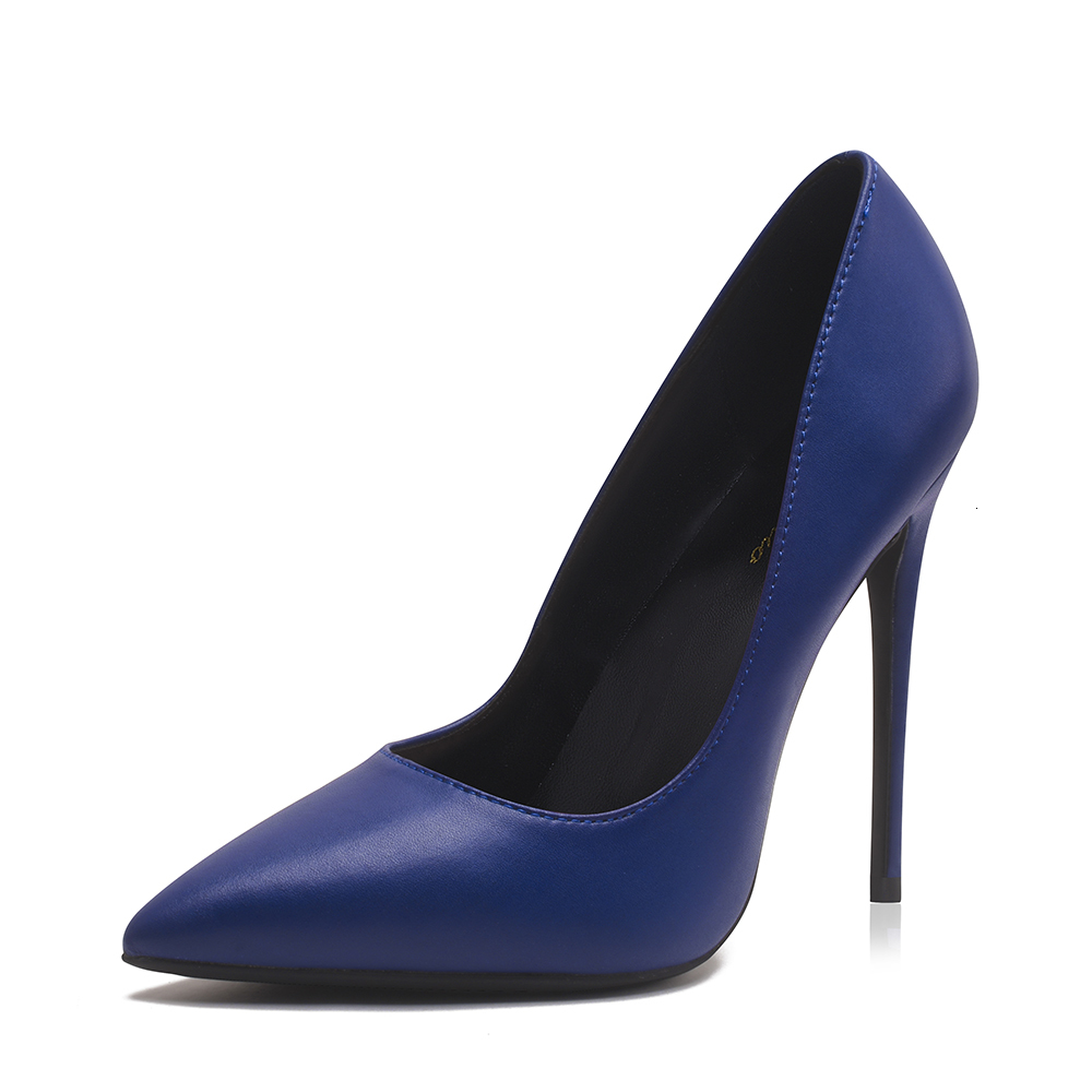 

dress shoes genshuo brand woman high heels for women stiletto heel shallow pumps simple classic blue big size 5-12 l1ys, Black