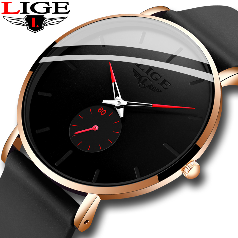 

2021LIGE New Silicone Watches Mens Casual Fashion Sport Waterproof Clock Top Brand Luxury Quartz Men Watch Relogio Masculino+Boxg, Rose gold red