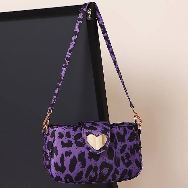 

Leopard Print Ladies Half Moon Bag Love Buckle Female Shoulder Bag Retro Handbag for Women 2021 Trend Purses PU Leather Flap, Blue