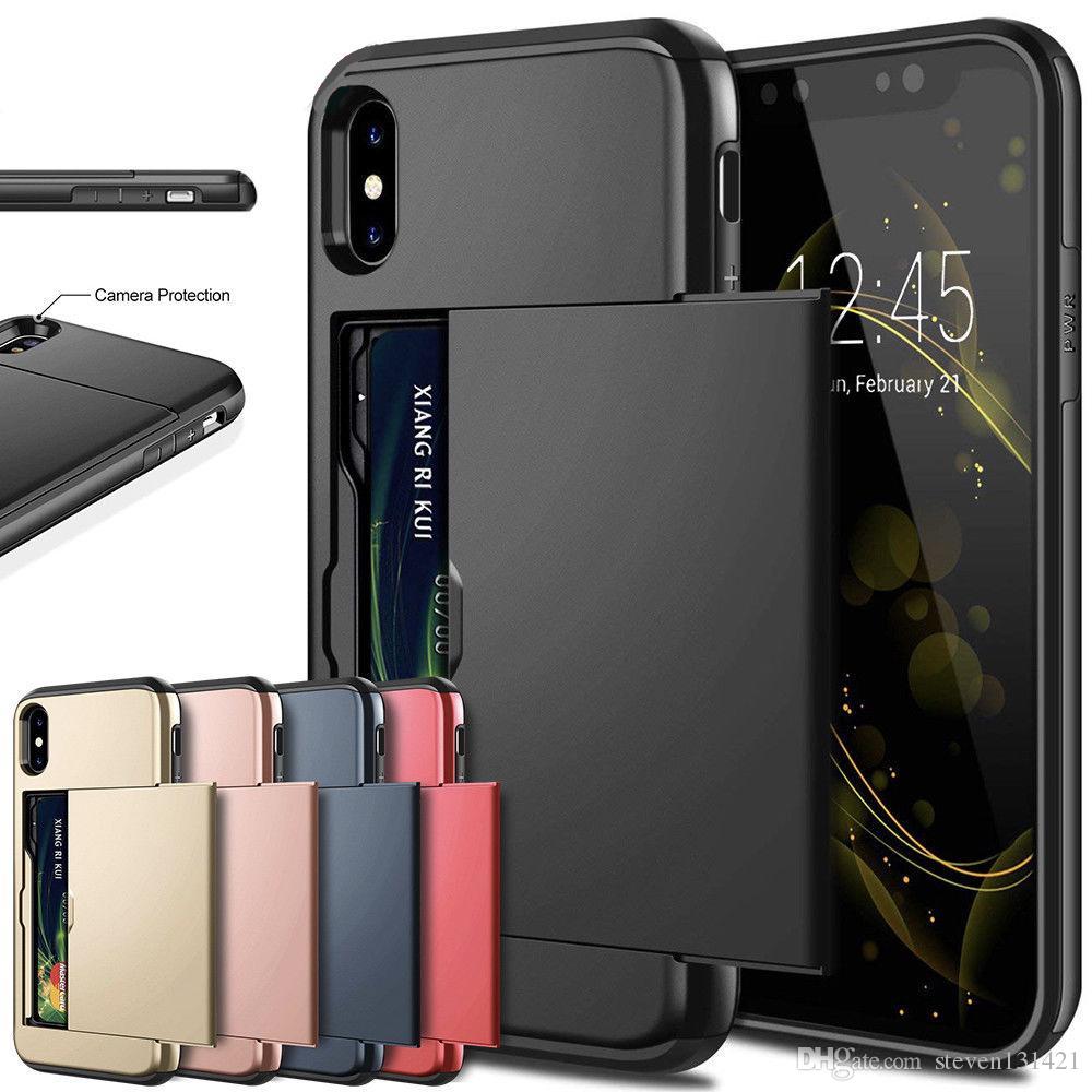 

Wholesale Slot Holder Cover For iPhone 11 12 Pro Max 8 7 6S Plus XS MAX XR Card Armor Slide Card Case For Samsung S20 Ultra S9 S8 Plus S10