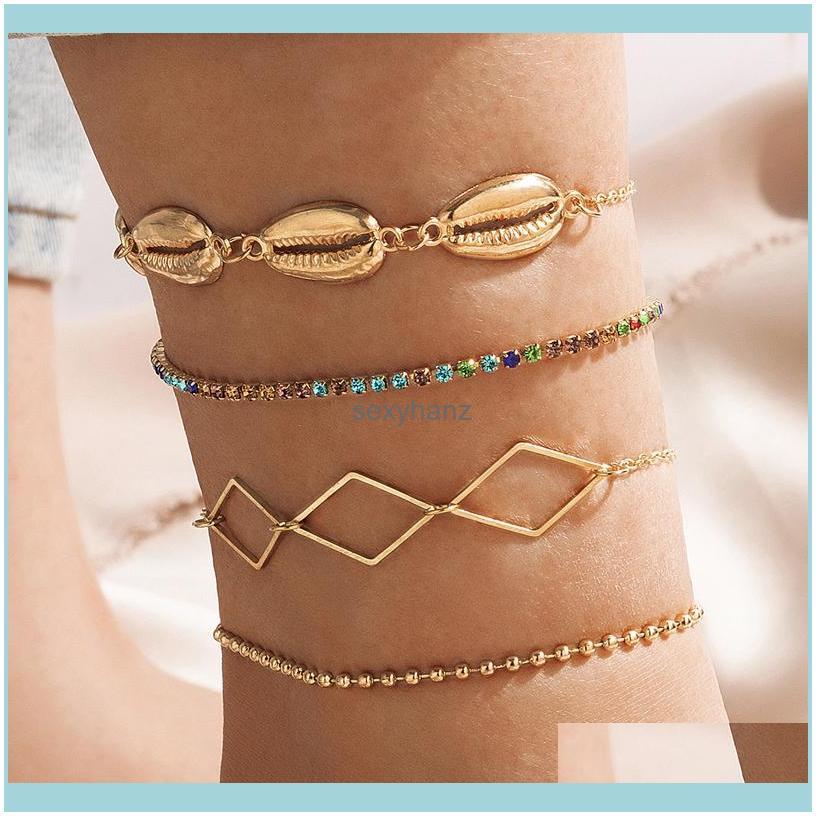 

Anklets 4Pcs/Sets Summer Shell Gold Color Anklet For Women Luxury Colorf Rhinestone Geometric Foot Chain Adjustable Jewelry Drop Delivery 20