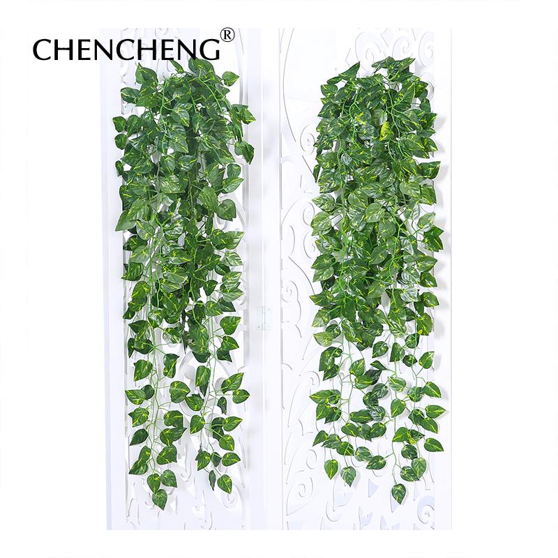 

CHENCHNEG 6 Pieces / Lot Artificial Silk Leaves Fake Plant Wall Hanging Garland Faux Vine Ivy Indoor Outdoor Garden Home Decor, 01