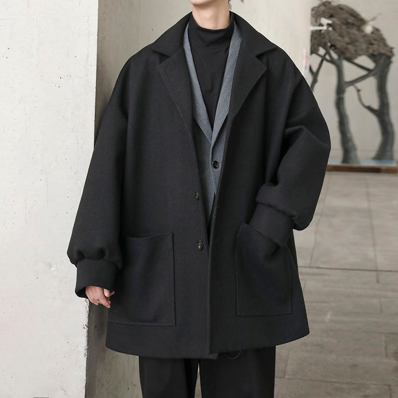 

2021 New Winter Oversize Men's Fashion Casual Long Coat Men Streetwear Loose Korean Style Woolen Jacket Mens Overcoat M-2xl Mzsx, Black