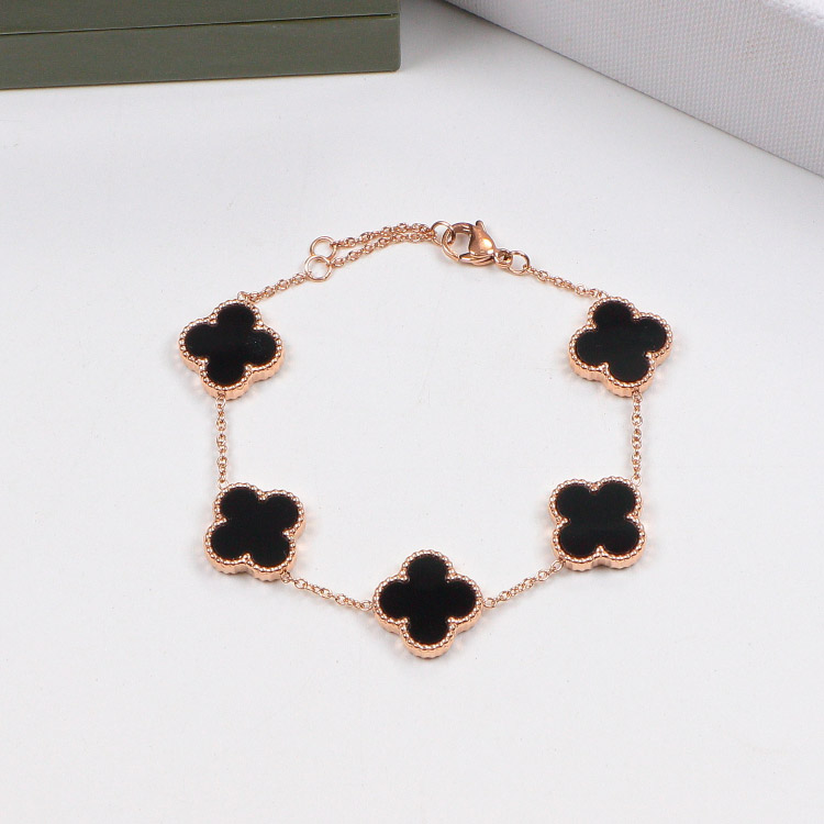 

New women's four-leaf chain Van clover five-flower bracelet Cleef titanium steel 14K multicolor Arpels bracelets with box CC5