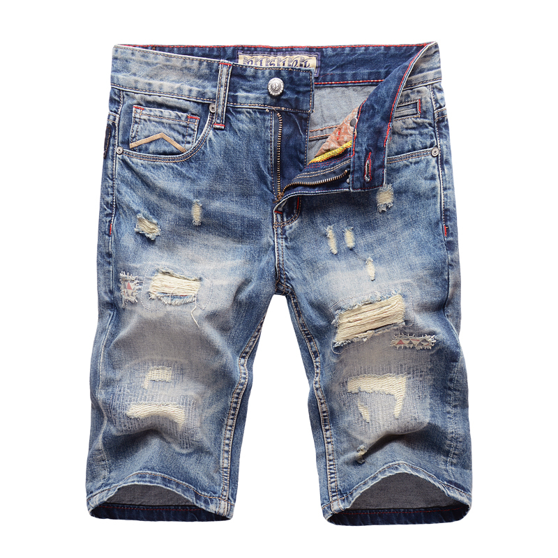 

2021 New Fashion Streetwear Short Blue Color Designer Ripped Men Destroyed Denim Summer Hip Hop Jeans Shorts Homme 60hk