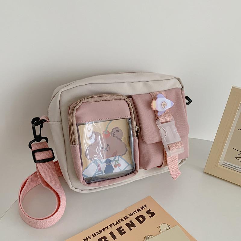 

School Bags Japanse Style Kawaii Bag Girls Student Small Nylon Mutipockets Transparent Crossbody Women Shoulder Bolsa Mujer, White blue