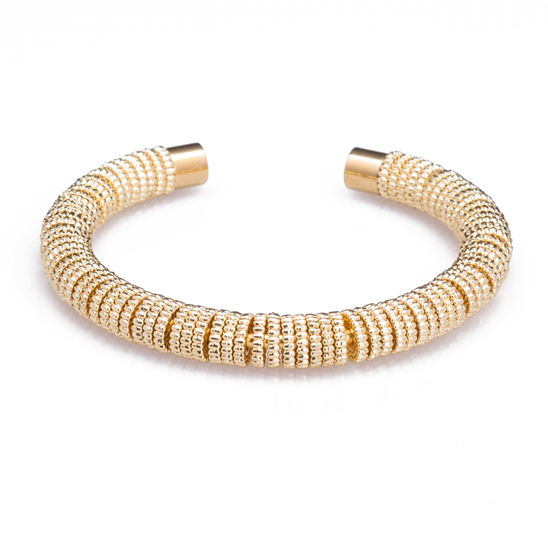 

ATTYIRENA 316L Titanium Steel Bangles With Gear Beads Men Trendy Metal Pure Gold Color Cuff BanglesBracelets