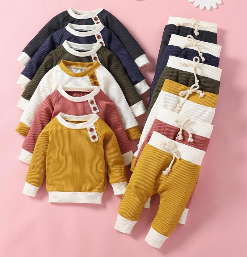 

Clothing Sets 2Pcs Born Baby Autumn Winter Clothes Ribbed Knit Long Sleeve Pullover Tops Sweatshirts Pants Boys Girls Casual Outfits