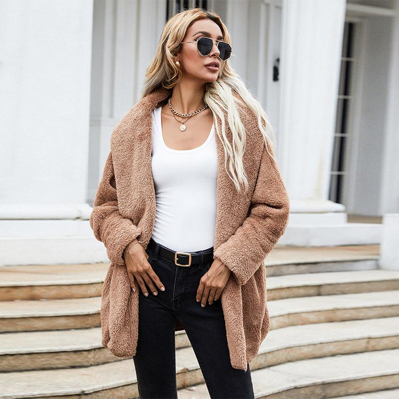 

Women's Jackets Women Solid Cashmere Fleece Jacket Autumn Winter Casual Long Sleeve Warm Cardigan Coat Streetwear Soft Thick Female, Black;brown
