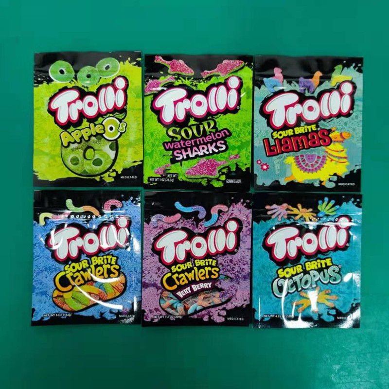 

NEW hot medicated mylar bag trolli trrlli Errlli resealable edibles Gummies packaging smell proof gummy zipper pouch 600mg