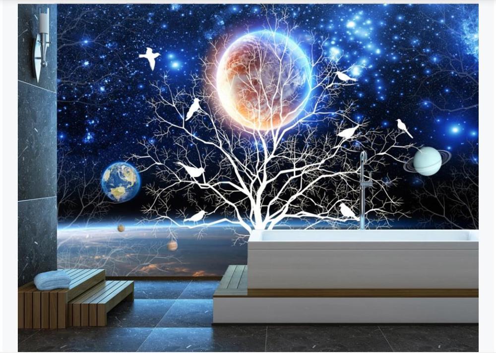 

Wallpapers Chinese Style Abstract Fantasy Beautiful Starry Sky Flower And Bird Mural Wallpaper Living Room Sofe TV Background Wall, As pic