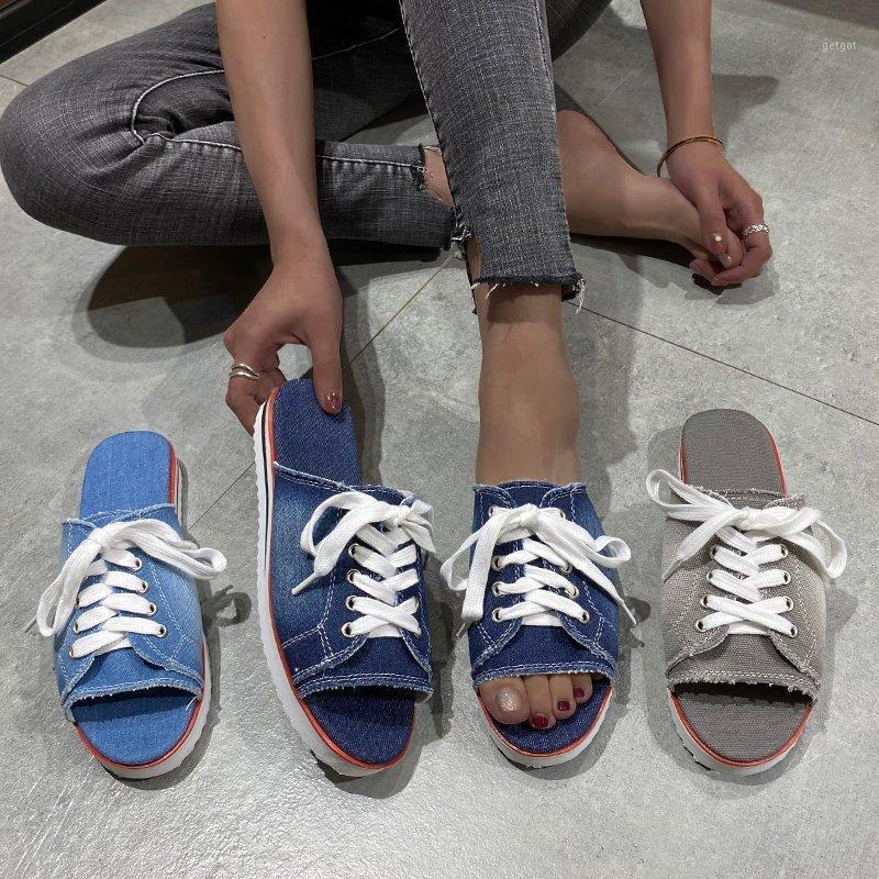 

Slippers Casual Low Shoes Slipers Women Lady Slides Luxury 2021 Girl Denim Flat Summer Fabric Rubber Sewing Canvas Basic Scandal