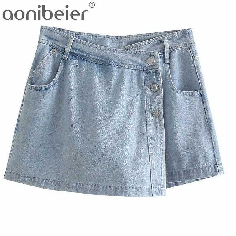 

Denim Shorts Button Front Fashion Women High Waist Summer Casual Female Bottoms Washed Blue Straight 210604, Light blue