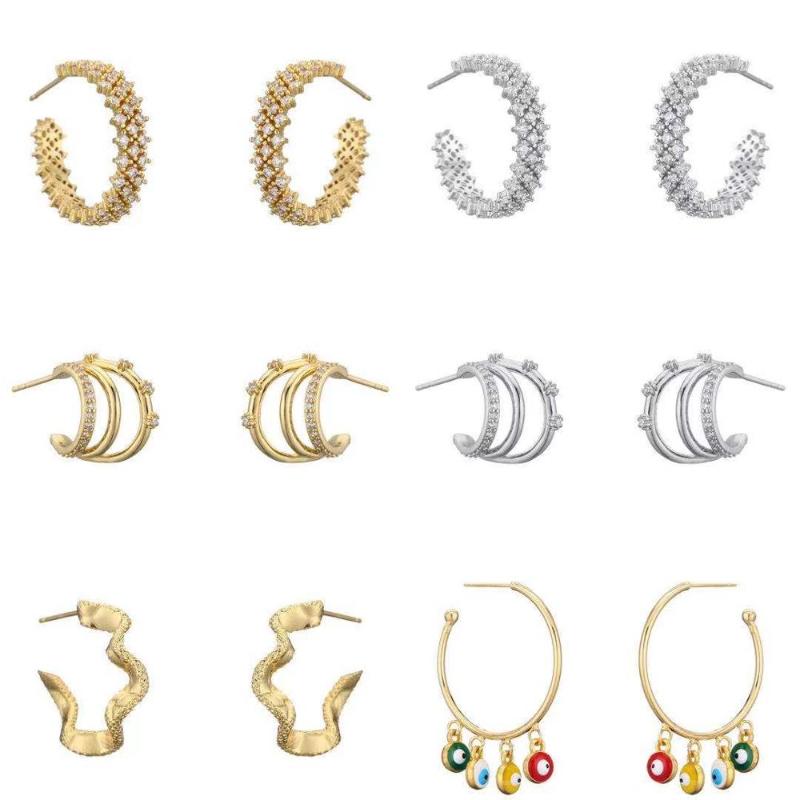 

Hoop & Huggie HECHENG,1 Pair, Baguette Cubic Zirconia Stone Earrings, For Women, Fashion Circle Bridal Wedding Jewelry
