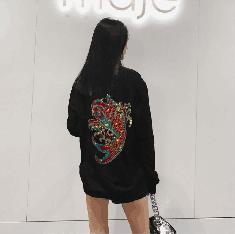 

2021 Loose Design Women Sweatshirts New Diamond Stone Top Quality Casual Hoodies Femme Tops X8m7, As shown