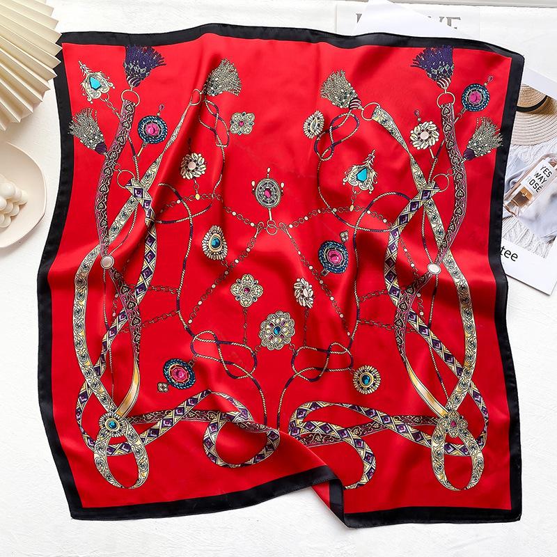 

Scarves Red Scarf Women Kerchief Neck 70cm Small Square Hair Bands Bag Silk Bandana For Ladies Headscarf