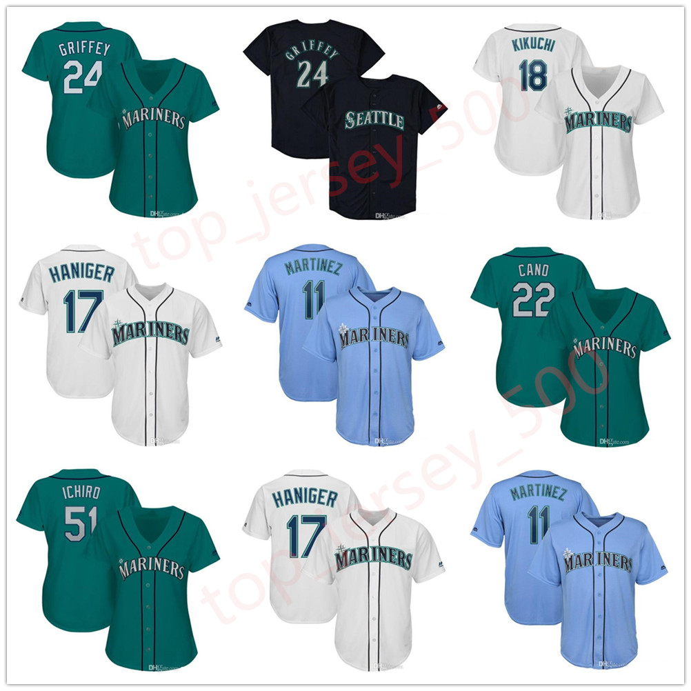 

Custom Women Baseball Jerseys kids knit Jersey 18 Yusei Kikuchi 15 Kyle Seager 24 Ken Griffey Jr. 51 Ichiro Suzuki youth, As shown in illustration