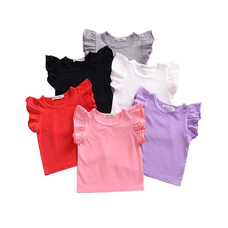 

Baby Girls Solid Shirts 6 Colors Ruffle Sleeve Tops Kids Casual Clothes Girls Lace T-shirts Summer Baby Toddler Teens Clothes 060610, Remark or mixed color