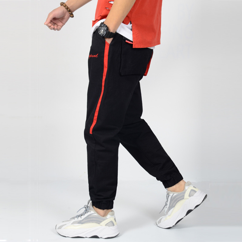 

2021 New Mens Hip Hop Windbreaker Streetwear Trousers Striped Stitching Color Block Patchwork Track Harem Pants Male 4jzp, Black