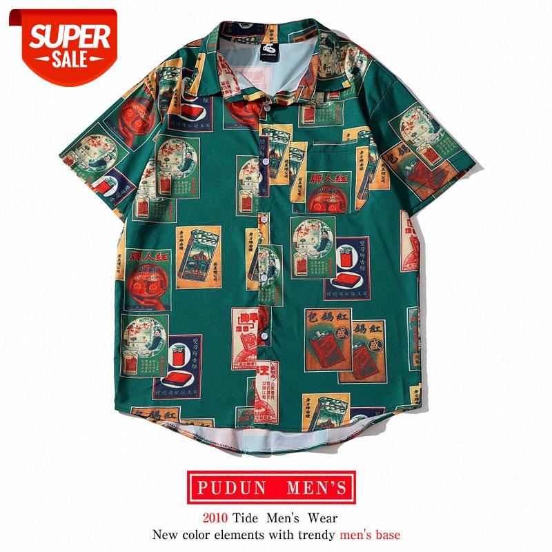 

Hong Kong flavor retro flower shirt short-sleeved men and women loose cigarette printing personality flow couple baroque half-sleeved #Xo8w, White;black