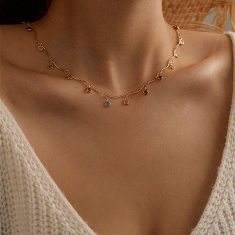 

Pendant Necklaces Cute Gold Color Chain Single Layer Choker Crystal Necklace Women Colorful Bead Punk Star Jewelry Gift, Silver